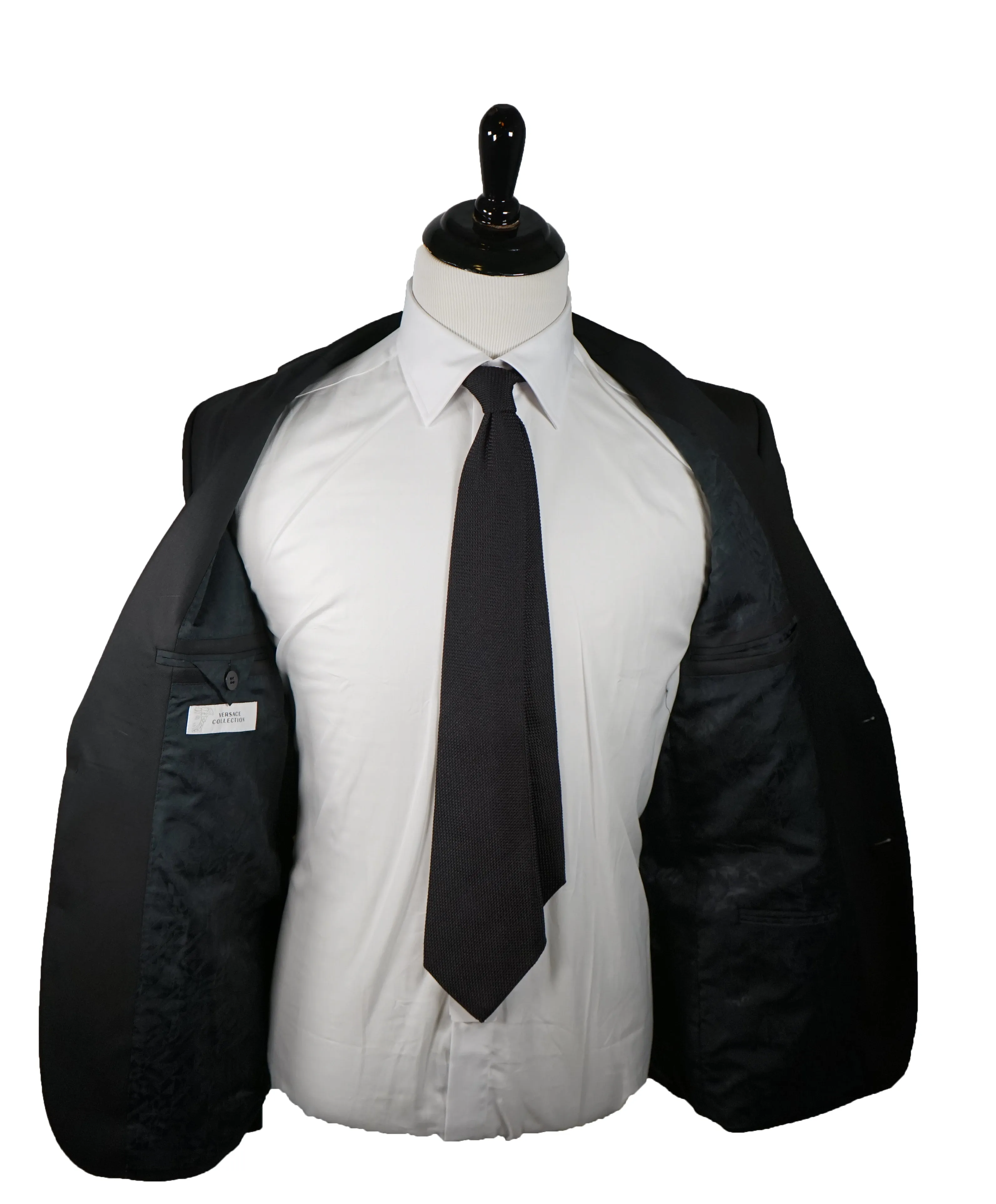 VERSACE COLLECTION - Notch Lapel Black Suit With Muted Sheen - 40R