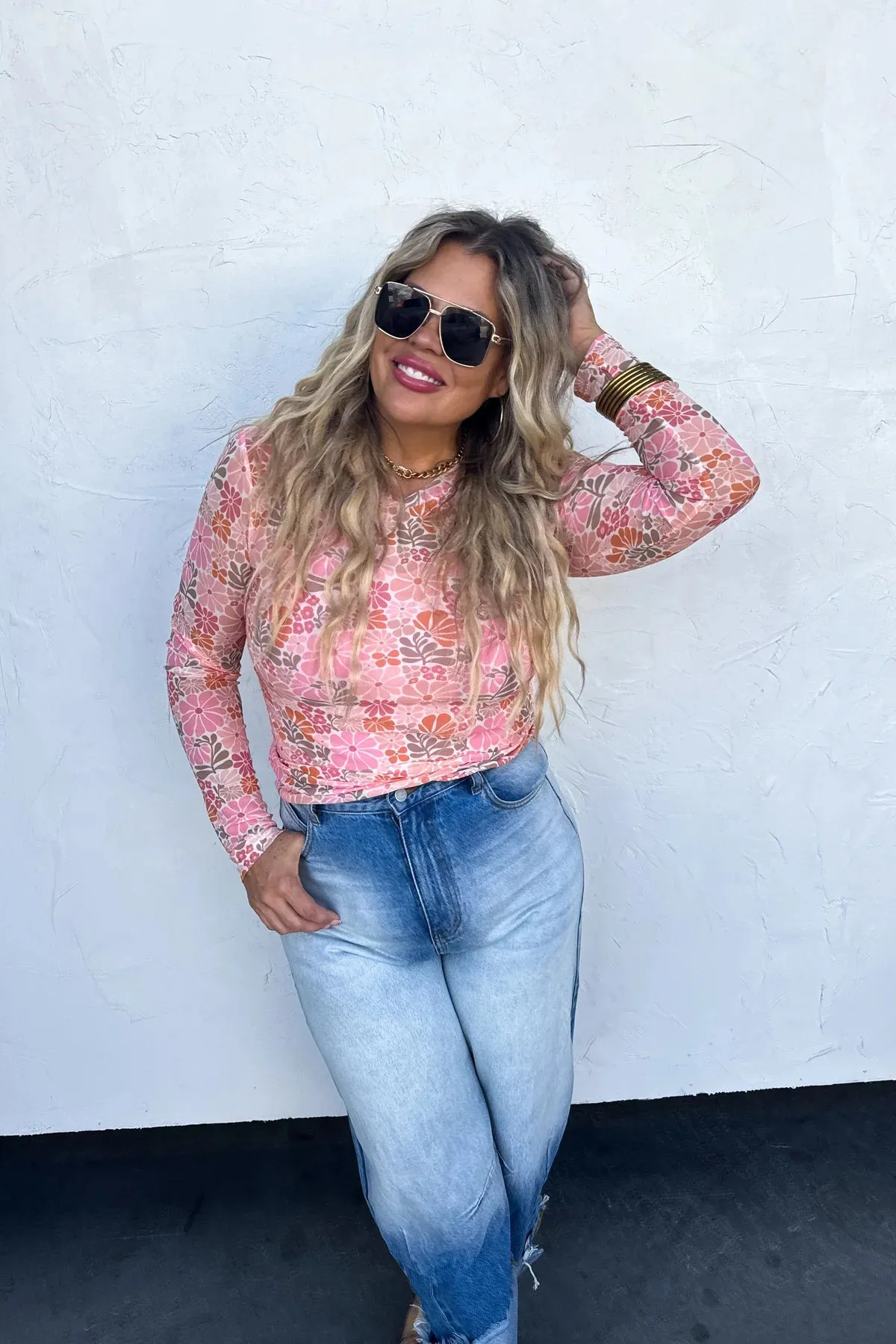 VINTAGE FLORAL MESH TOPS