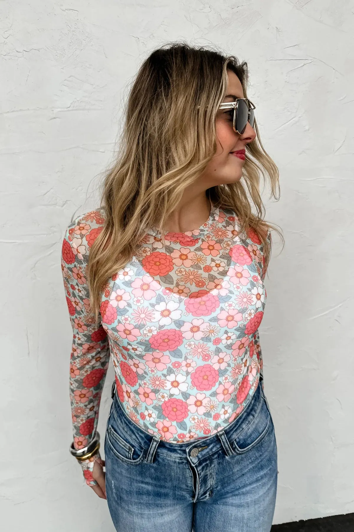 VINTAGE FLORAL MESH TOPS