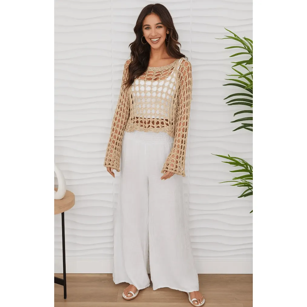 Viscose Elastic Smocked Palazzo Pant