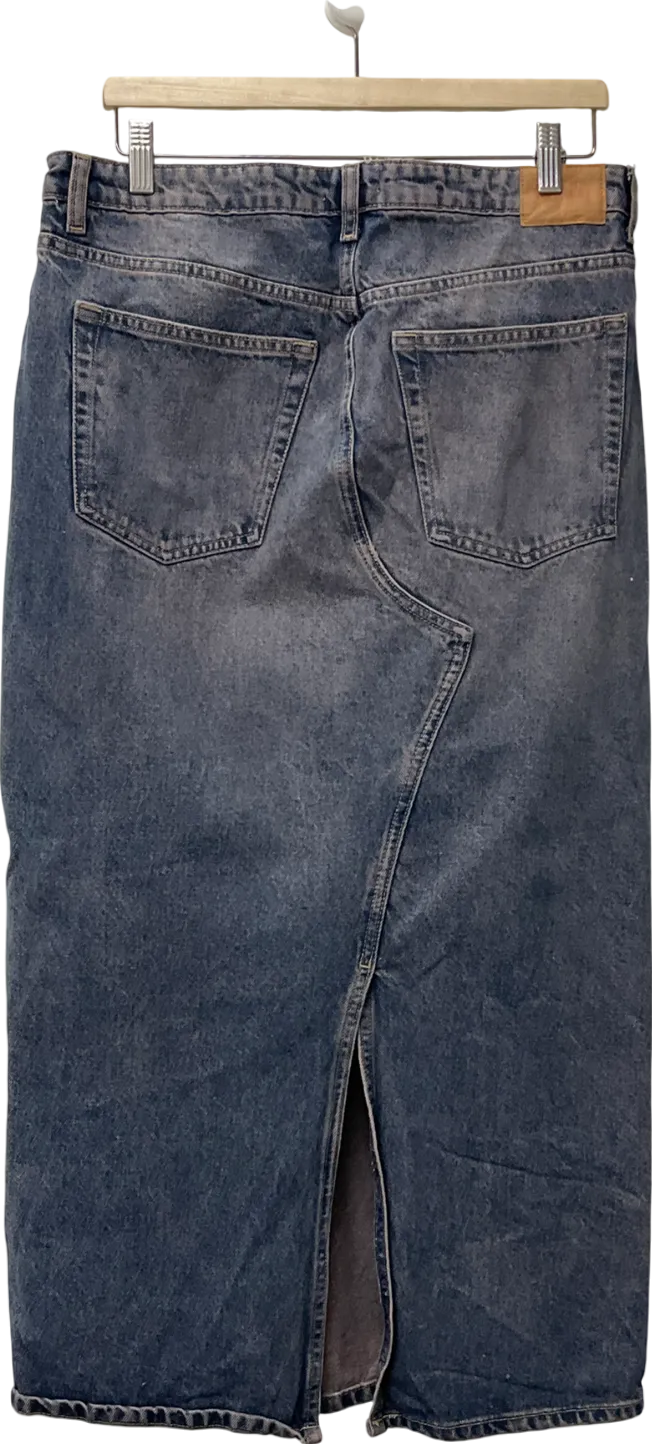 Weekday Side Denim Midi Skirt In Blue Wash W42