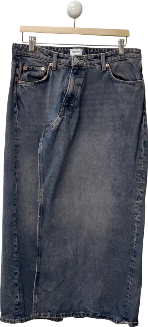 Weekday Side Denim Midi Skirt In Blue Wash W42