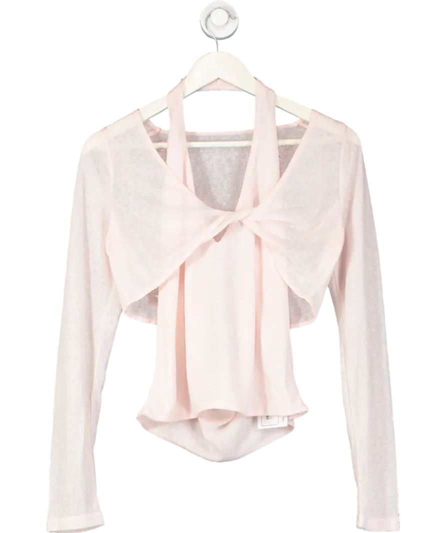 White Fox Pink Soft Knit Halter Top And Knot Front Top UK XL