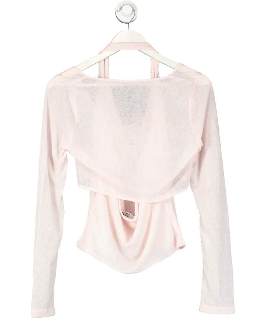 White Fox Pink Soft Knit Halter Top And Knot Front Top UK XL