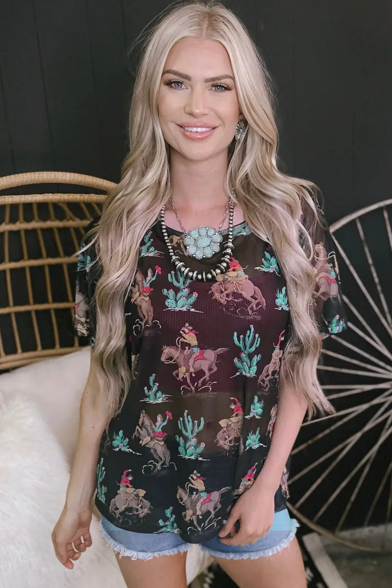 Wild About Western Short Sleeve Mesh Top