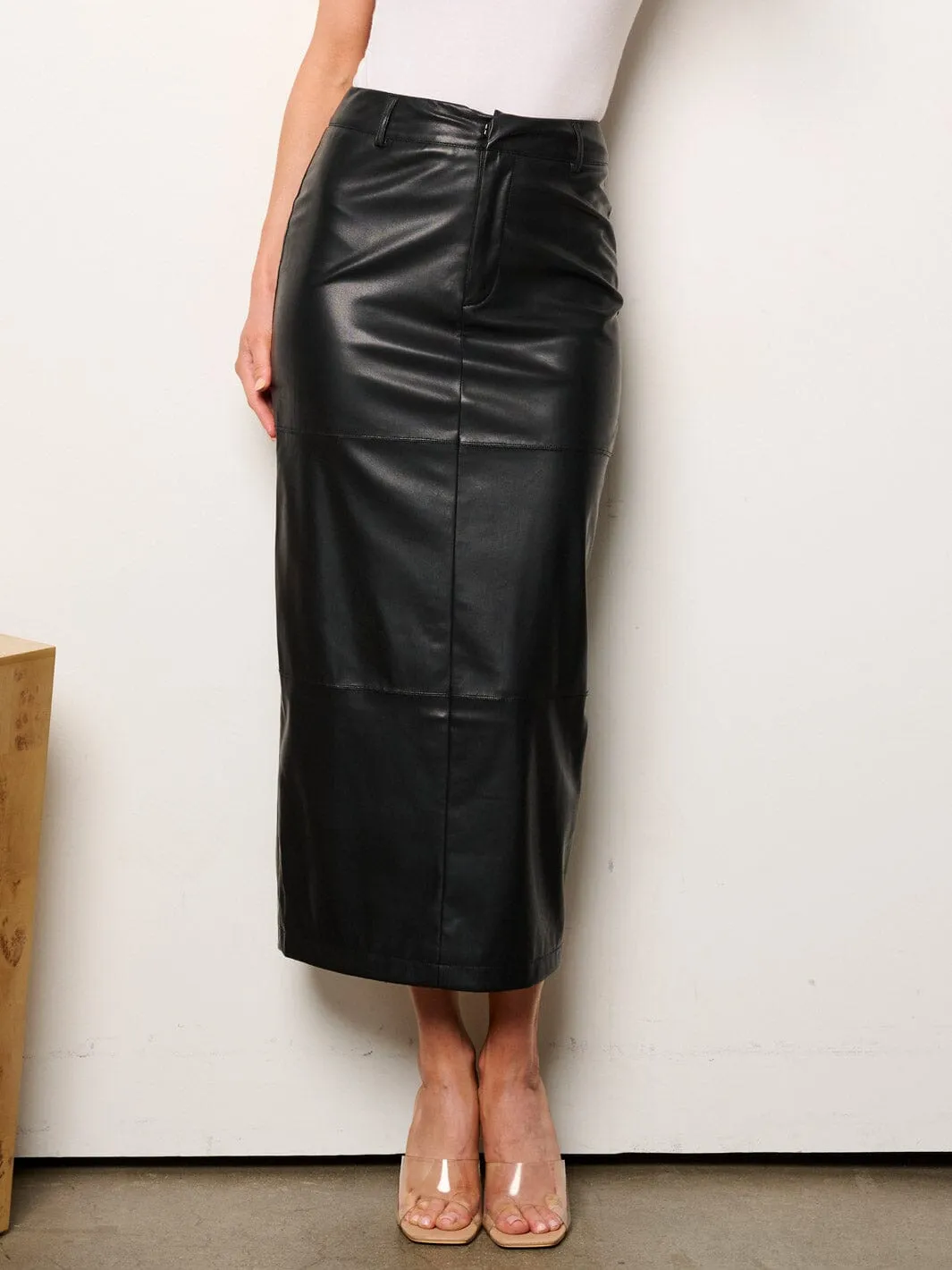 WOMEN'S BUTTON CLOSURE PU PLEATHER MAXI SKIRT