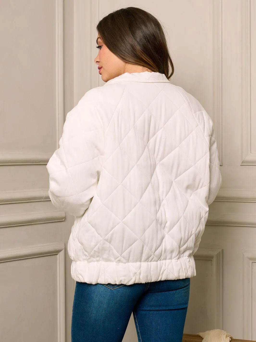 WOMEN'S LONG SLEEVE BUTTON & ZIPPER CLOSURE PUFFER JACKET