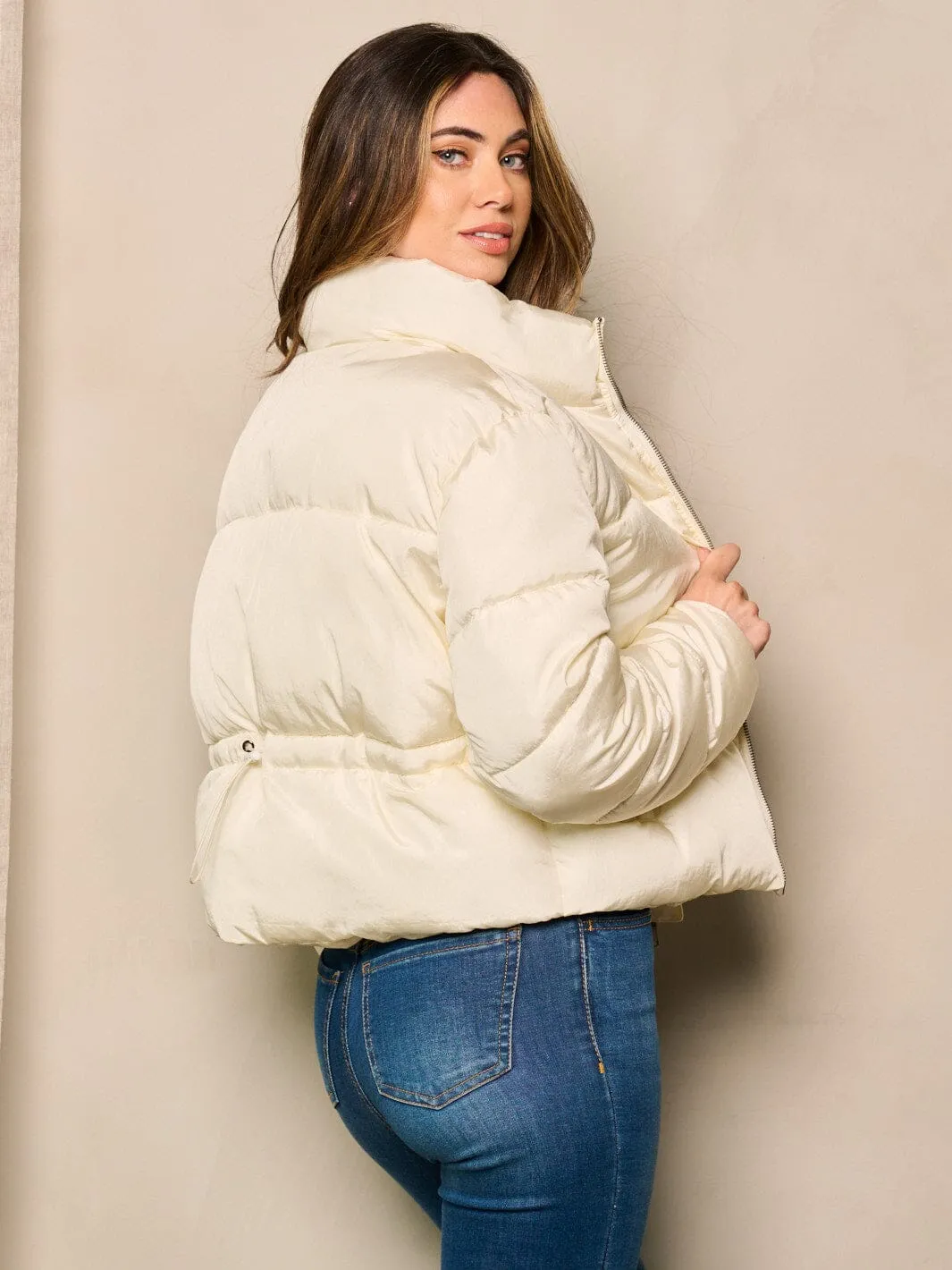 WOMEN'S LONG SLEEVE ZIP UP POCKETS PUFFER JACKET