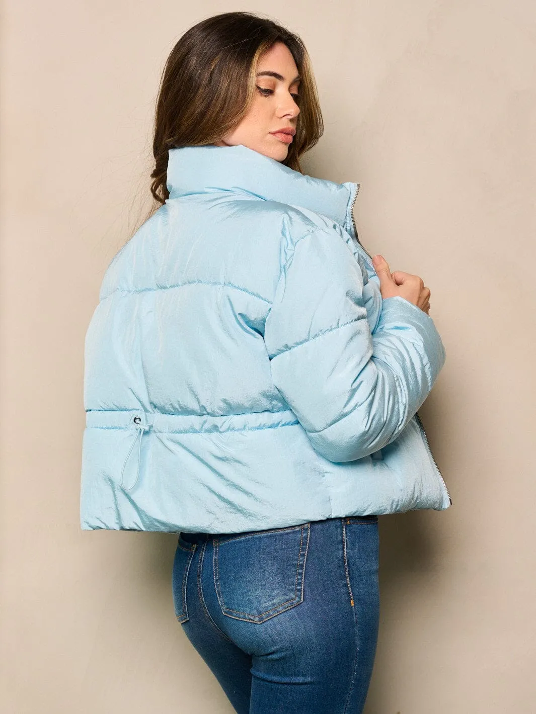 WOMEN'S LONG SLEEVE ZIP UP POCKETS PUFFER JACKET