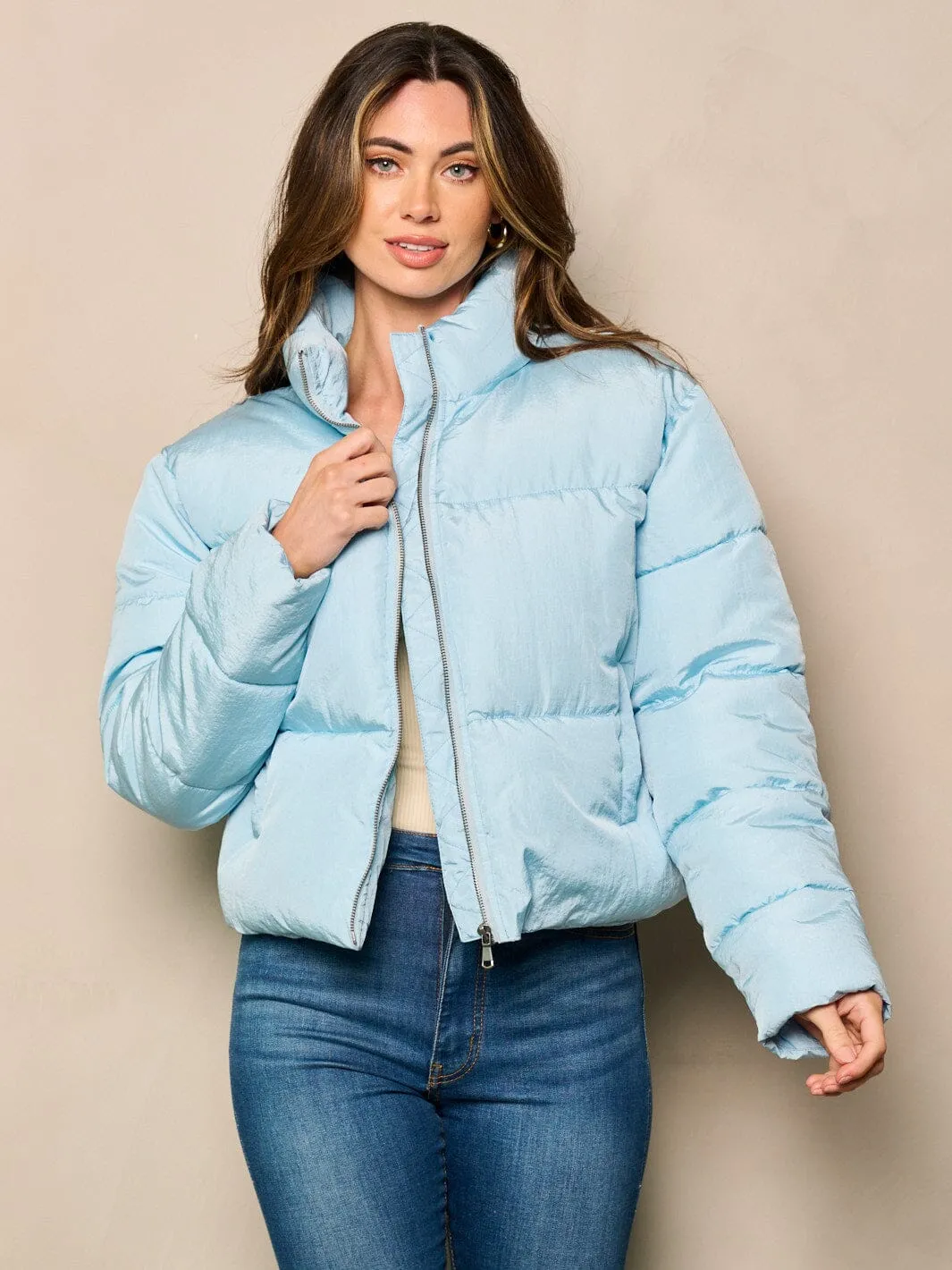 WOMEN'S LONG SLEEVE ZIP UP POCKETS PUFFER JACKET