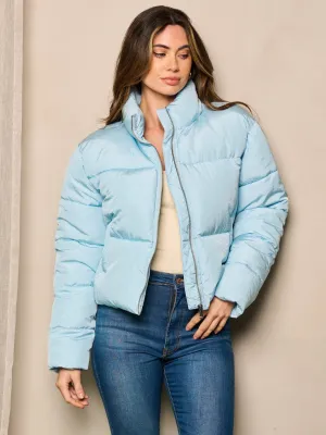 WOMEN'S LONG SLEEVE ZIP UP POCKETS PUFFER JACKET