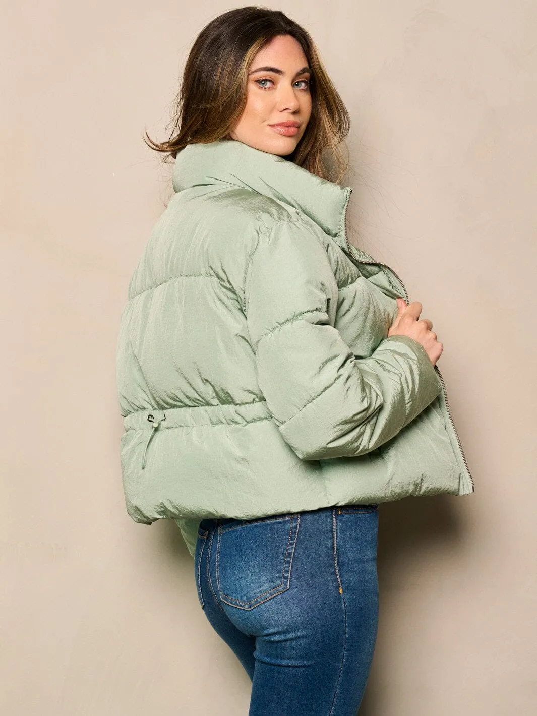 WOMEN'S LONG SLEEVE ZIP UP POCKETS PUFFER JACKET