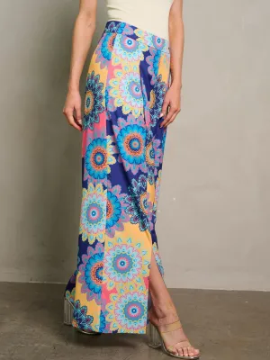 WOMEN'S ZIP UP SELF TIE PALAZZO MULTI PRINT PANTS