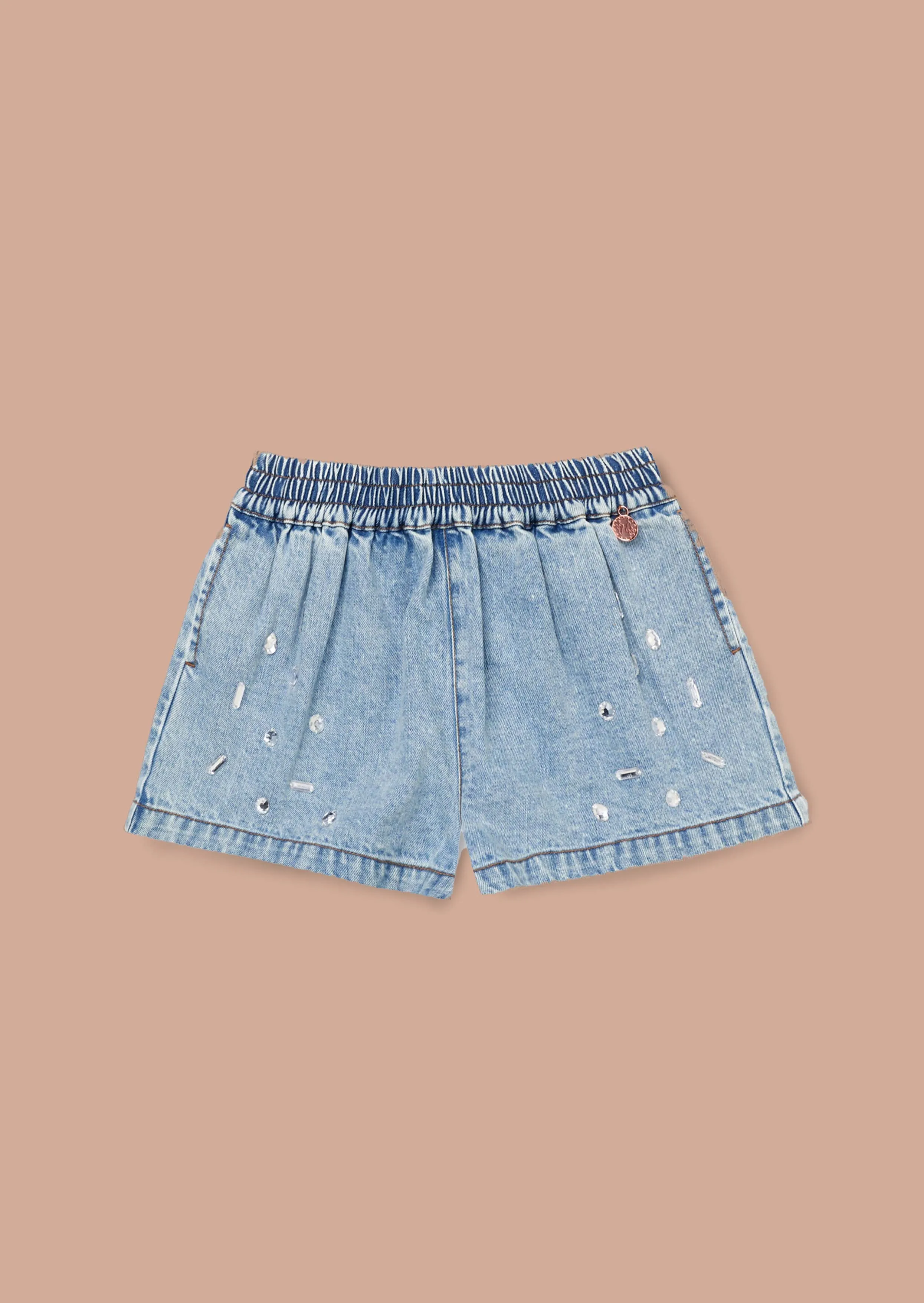 Zeta Denim Diamonte Pull On Short