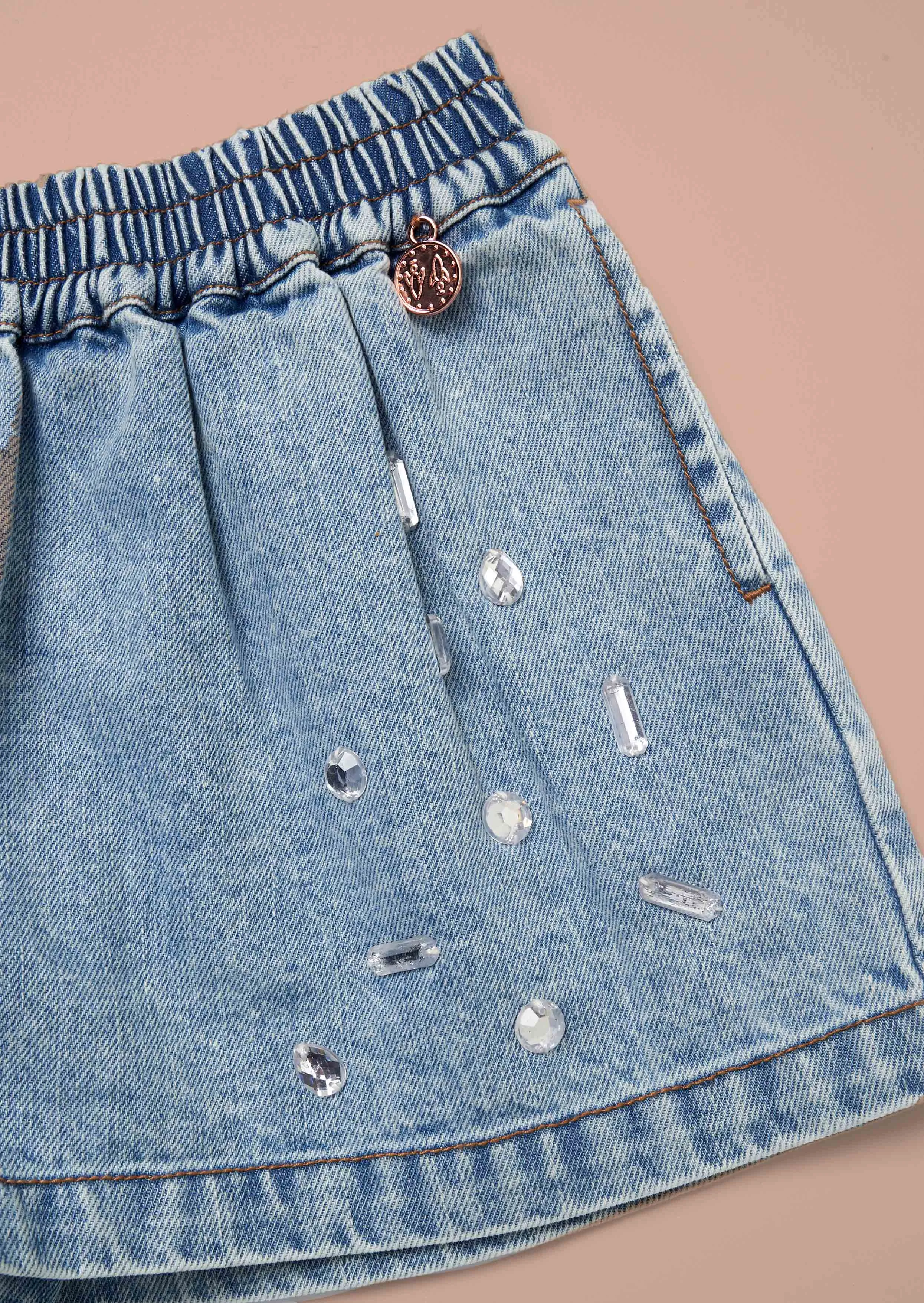 Zeta Denim Diamonte Pull On Short